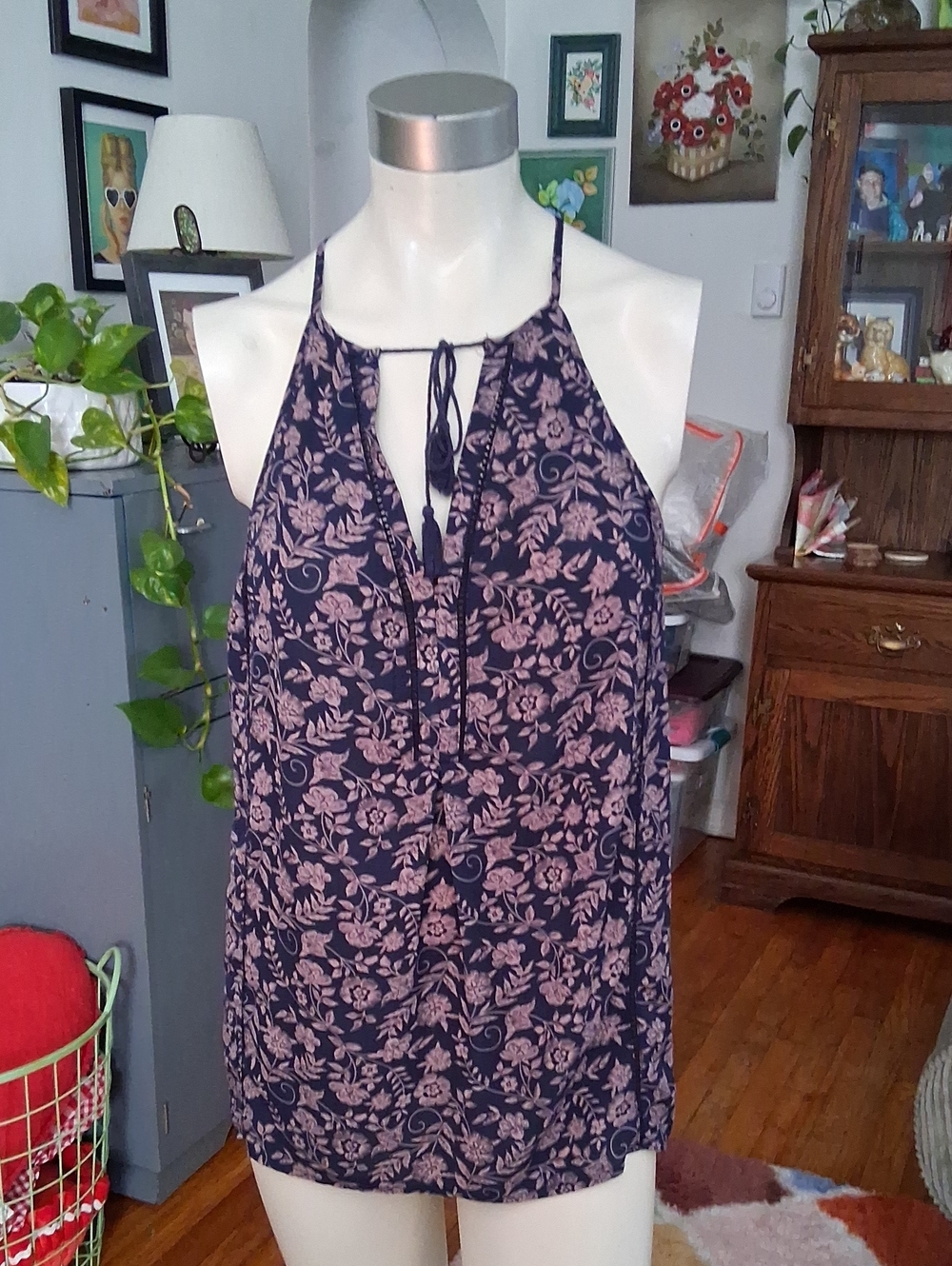 Maurices Navy and Blush Floral Halter Camisole